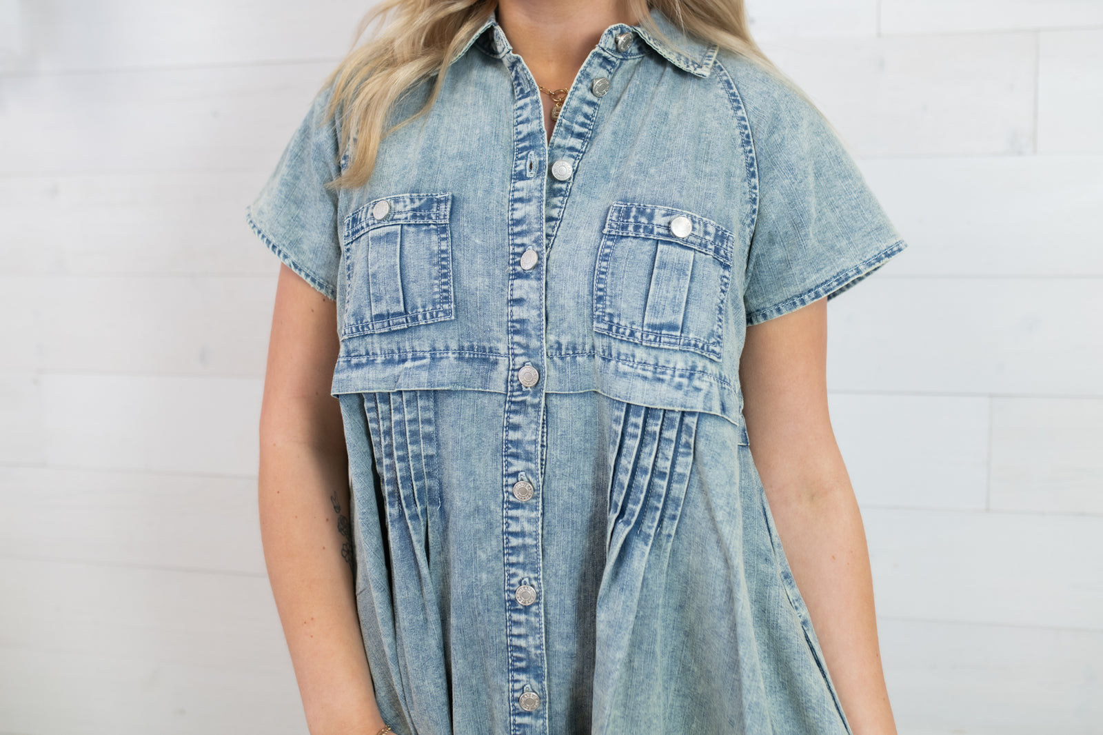 ee:some Mineral Washed Button Down Mini Dress
