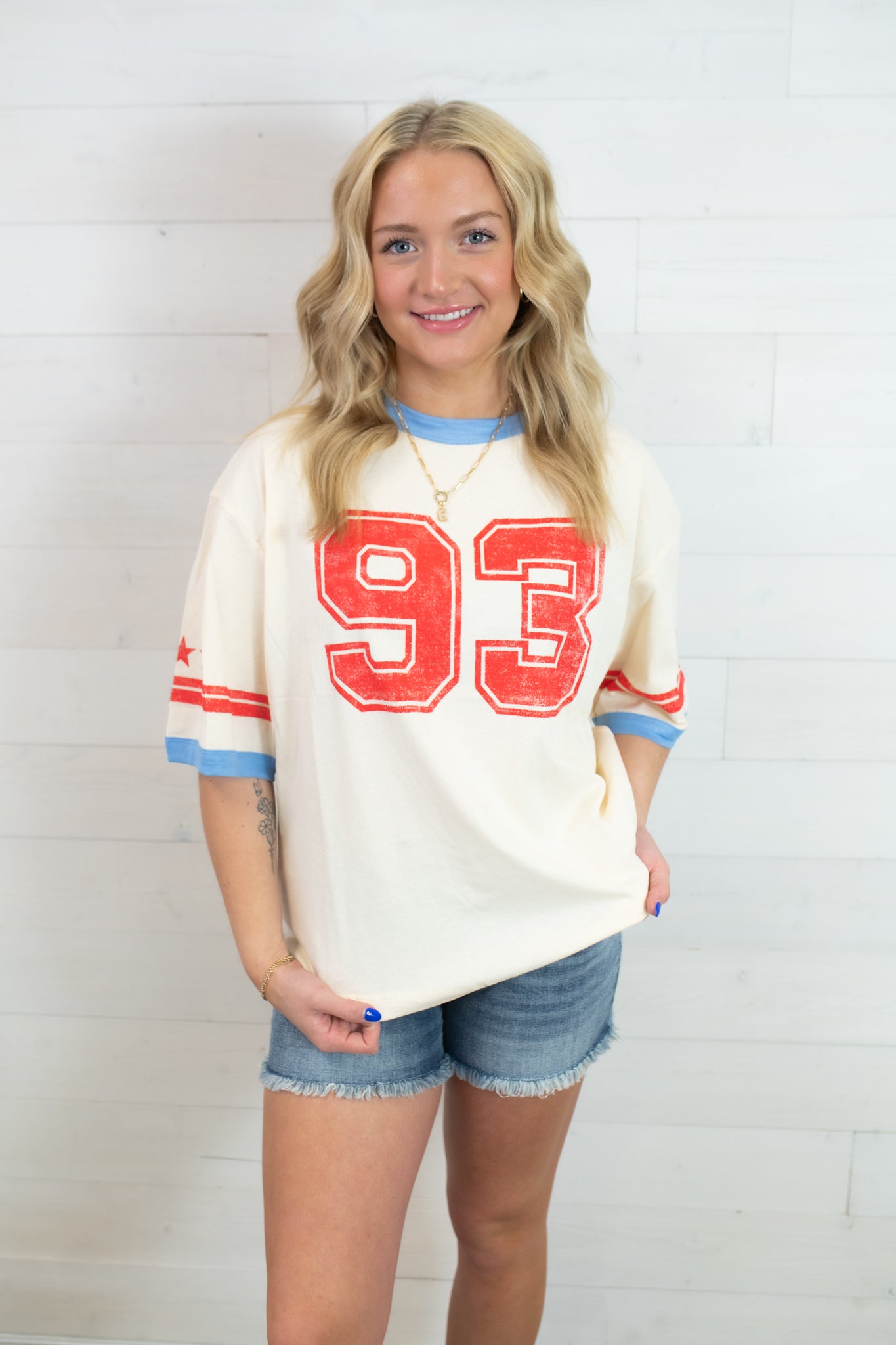 ee:some Varsity Round Neck Tee Ivory