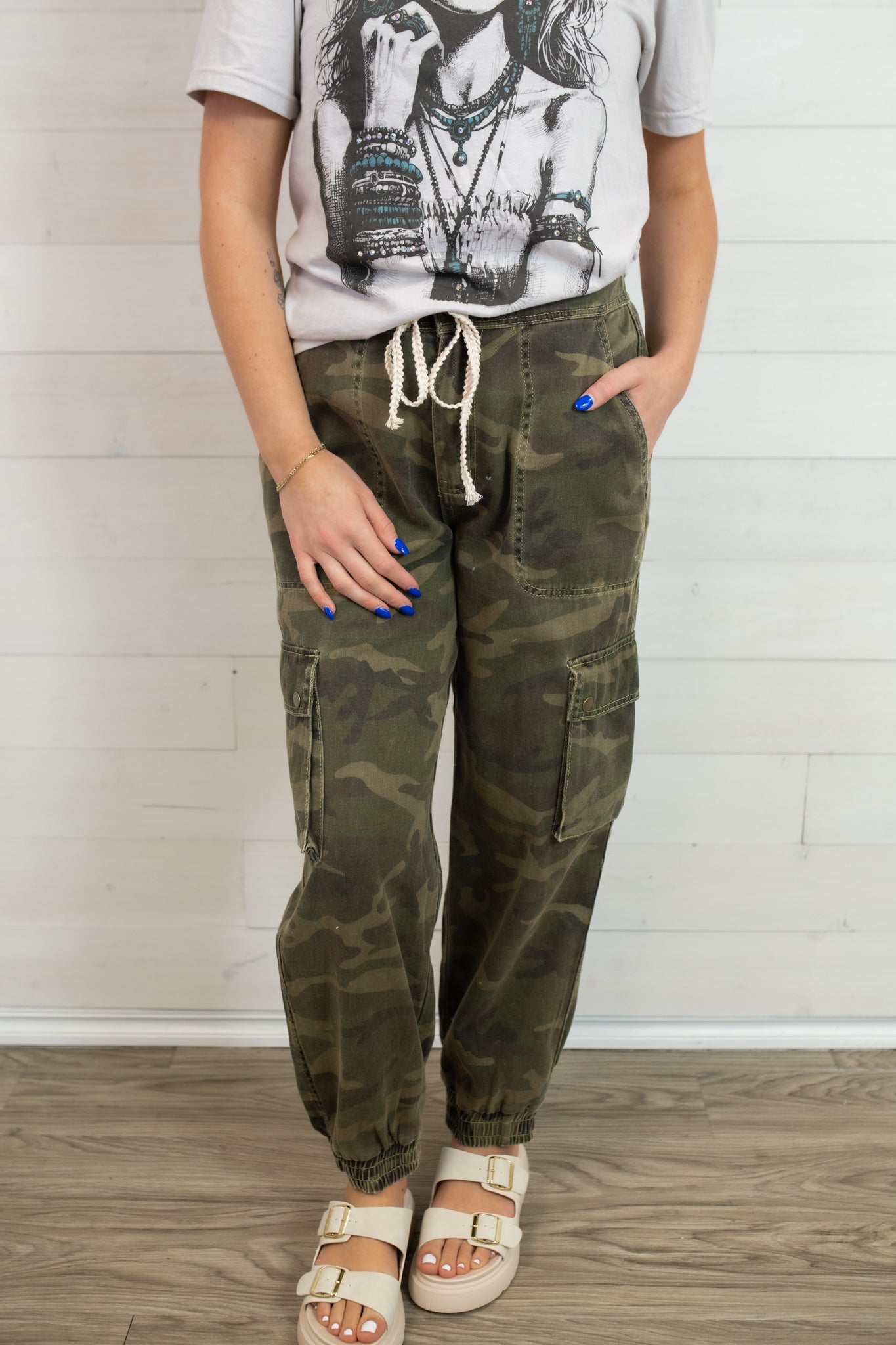 POL Olive Camo Twill Jogger Pants