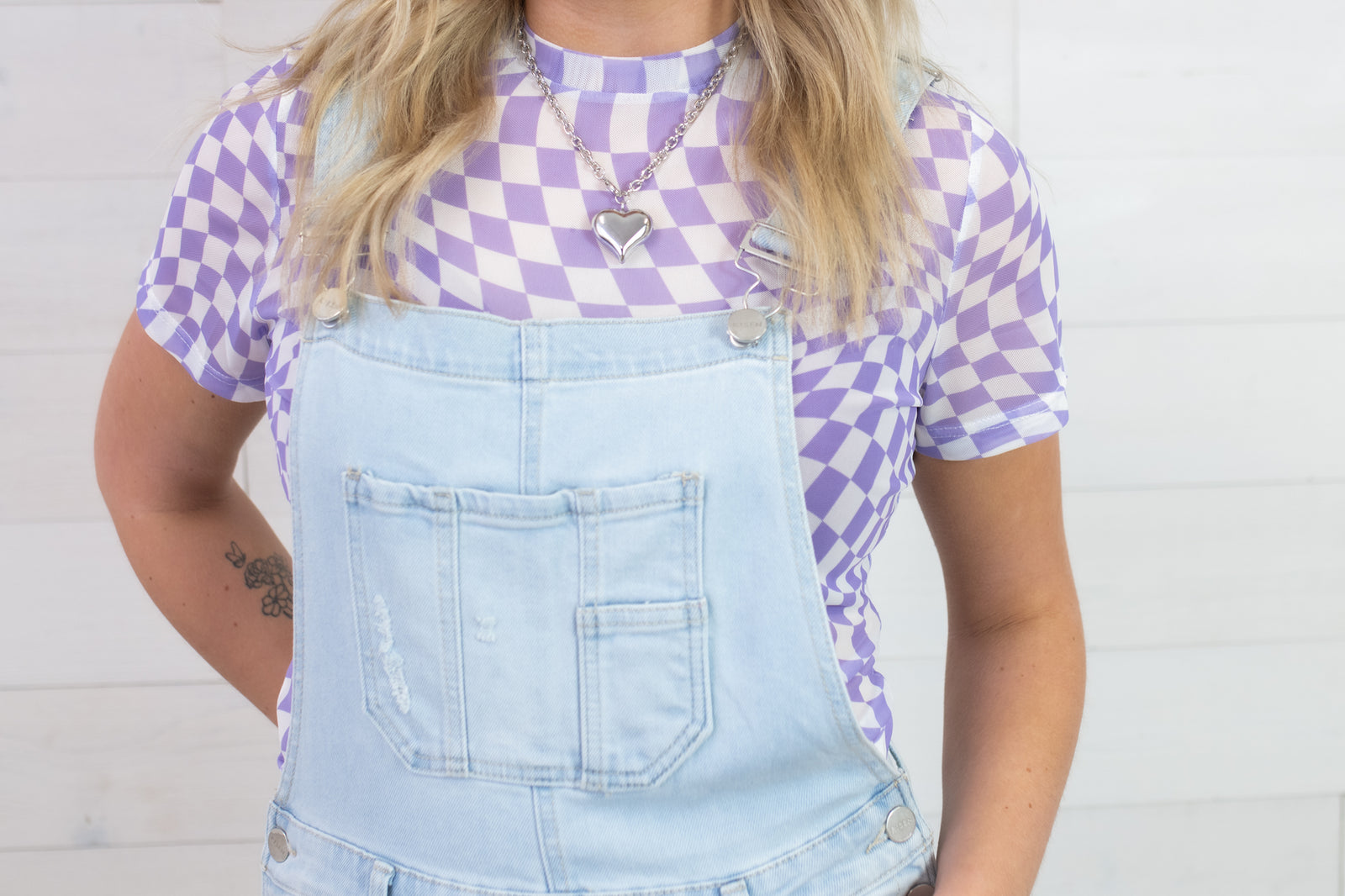 Mesh SS Check Top Lavender