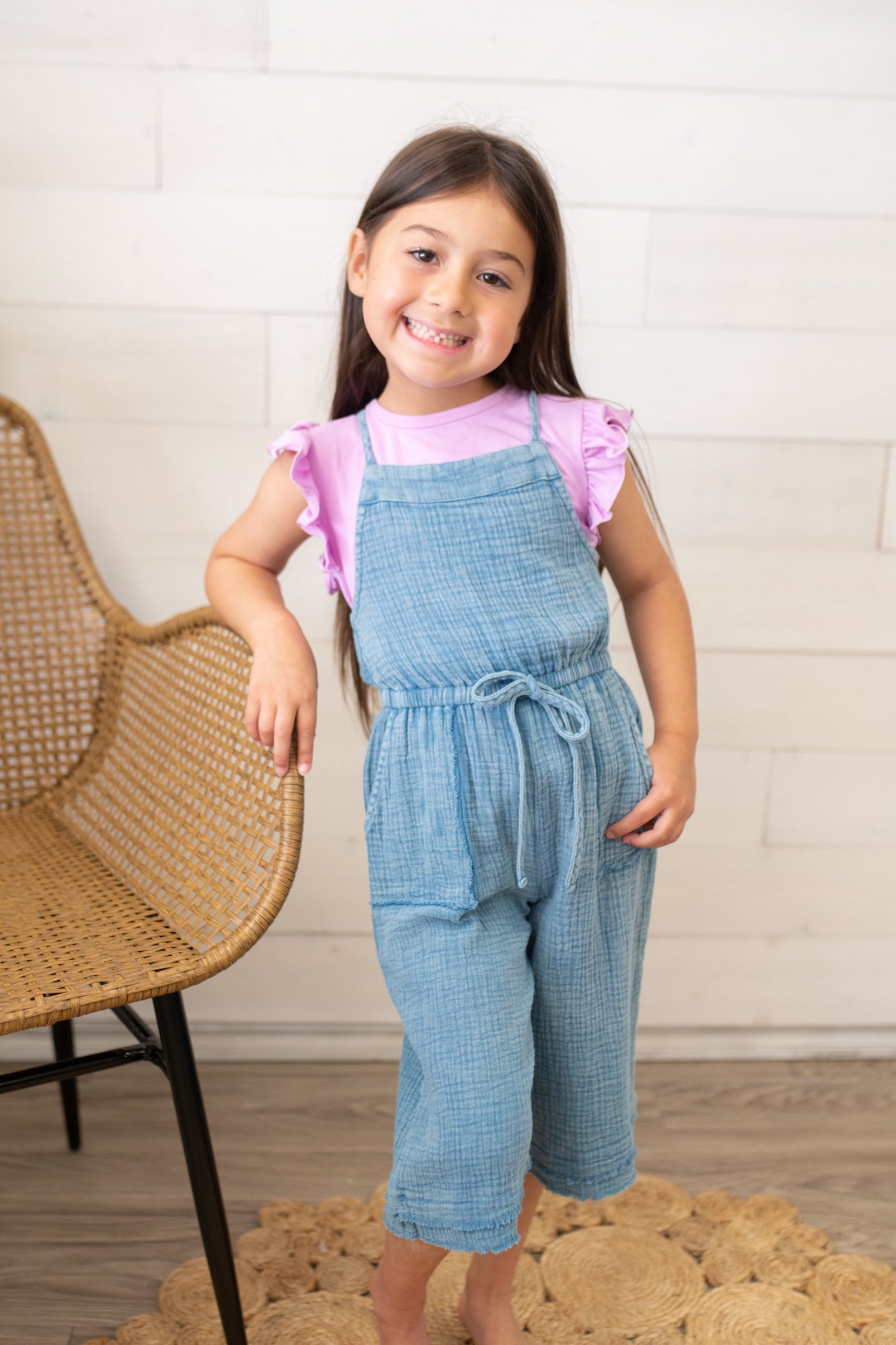 Girls Blue Acid Washed Jumpsuit with Pocket's