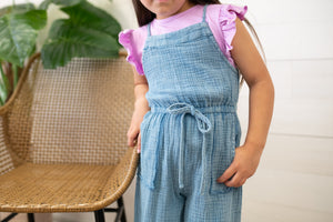 Girls Blue Acid Washed Jumpsuit with Pocket's