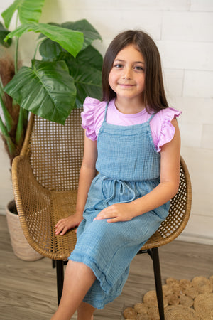 Girls Blue Acid Washed Jumpsuit with Pocket's