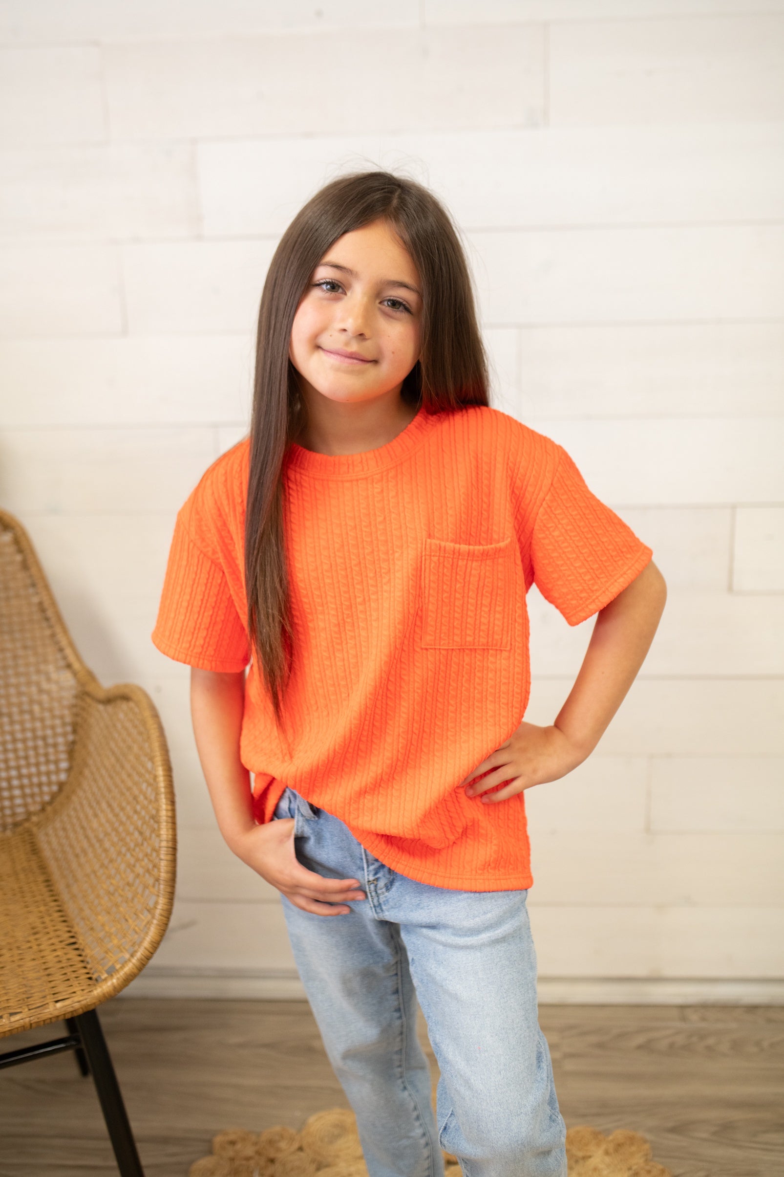 Short Sleeve Orange Knit Top Youth