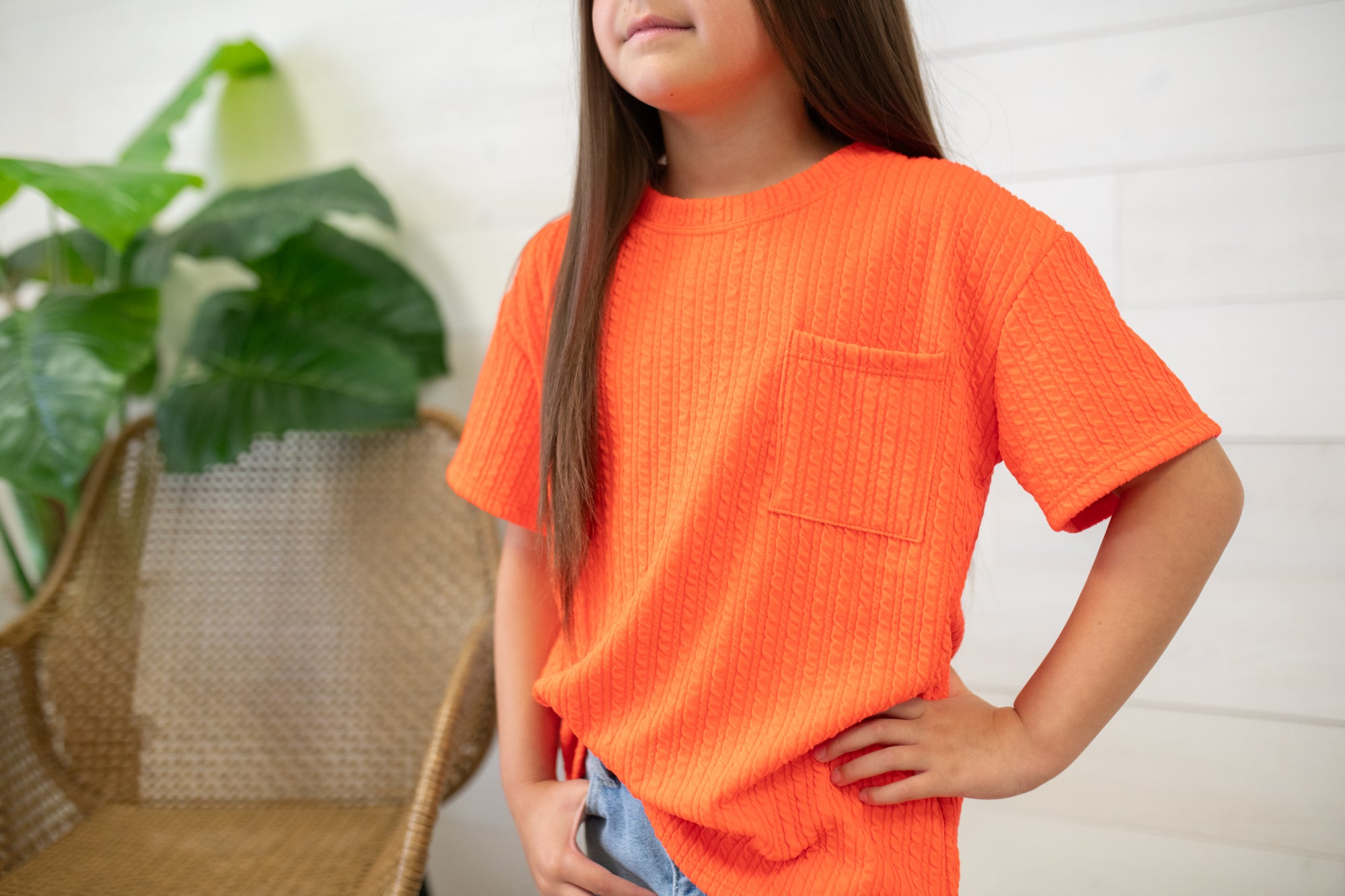 Short Sleeve Orange Knit Top Youth