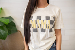 Mama Graphic Tee with Gold and Black Puff