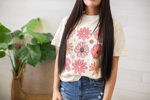 Pink Flowers Ivory Graphic Tee