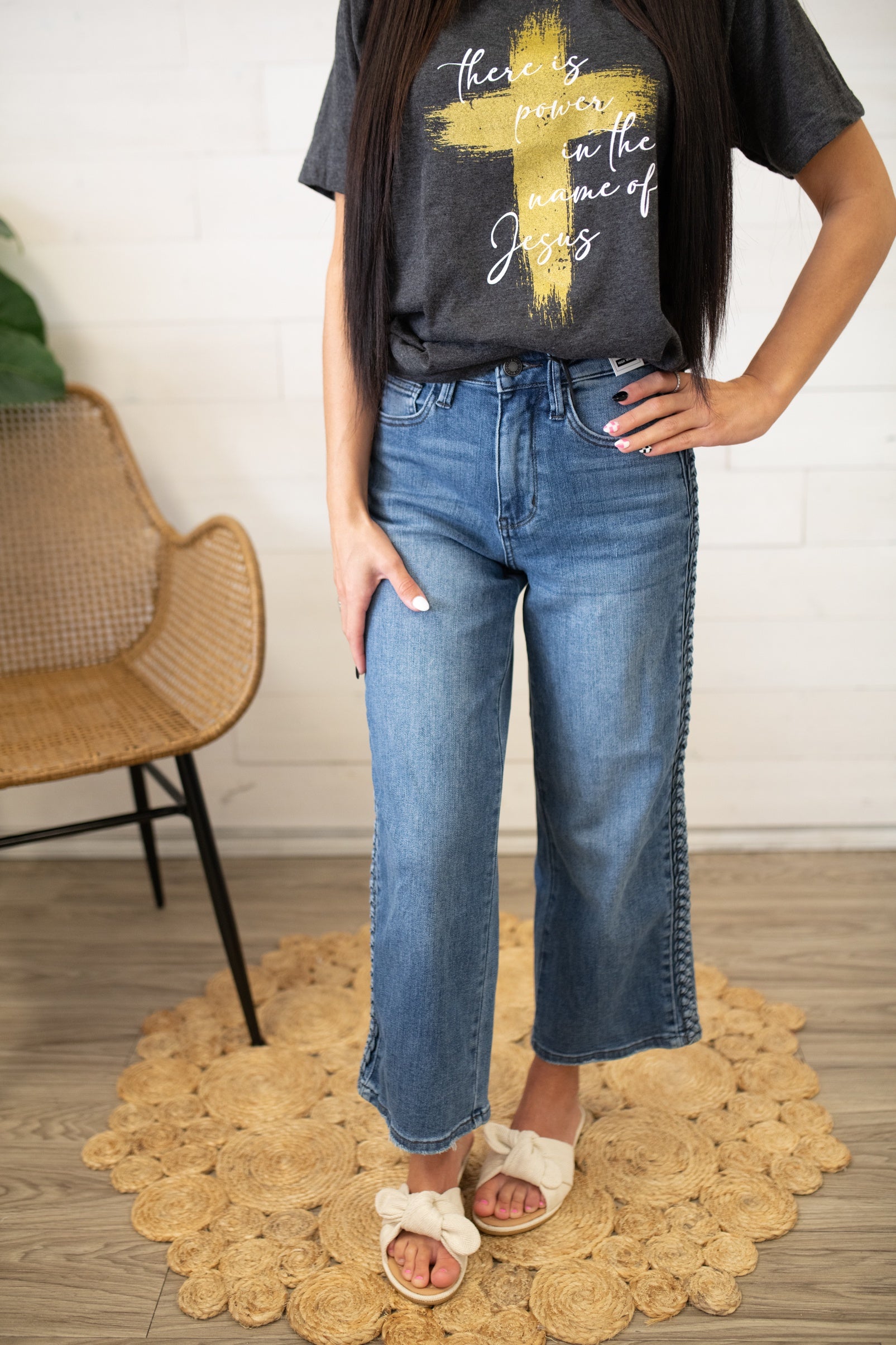 Candy High Waisted Braided Crop Wide Leg Jeans