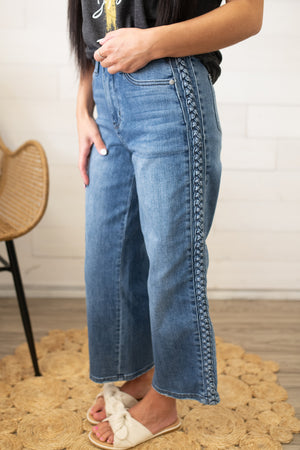 Judy Blue Candy High Waisted Braided Crop Wide Leg Jeans