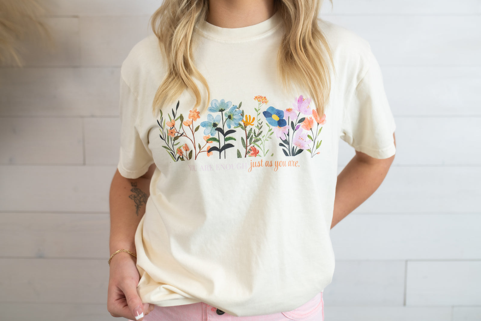 You Are Enough Graphic Tee-White Floral
