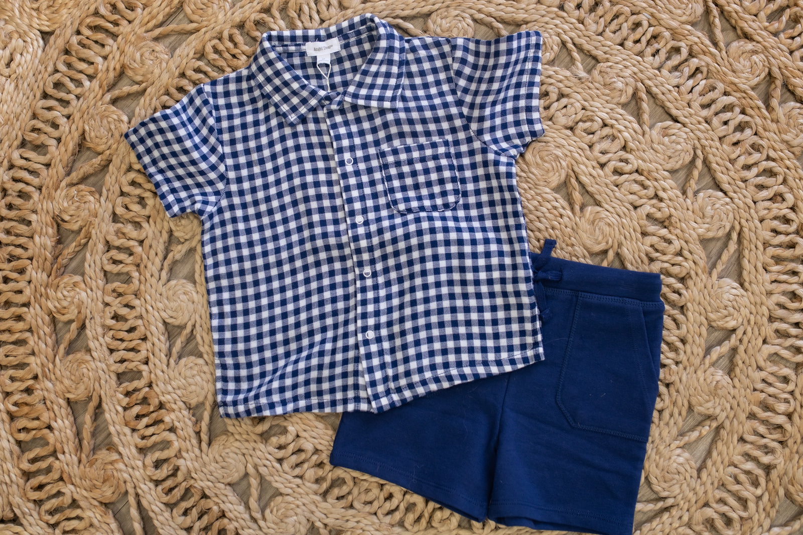 Button Down Navy Polo Muslin with Short French Terry Shorts