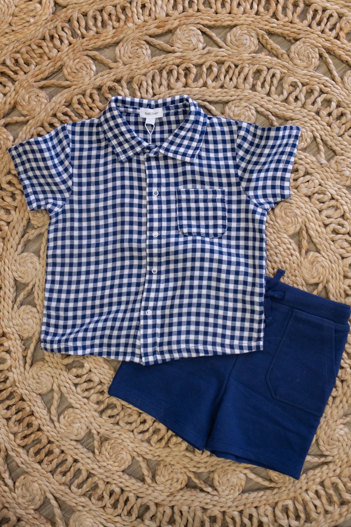 Button Down Navy Polo Muslin with Short French Terry Shorts