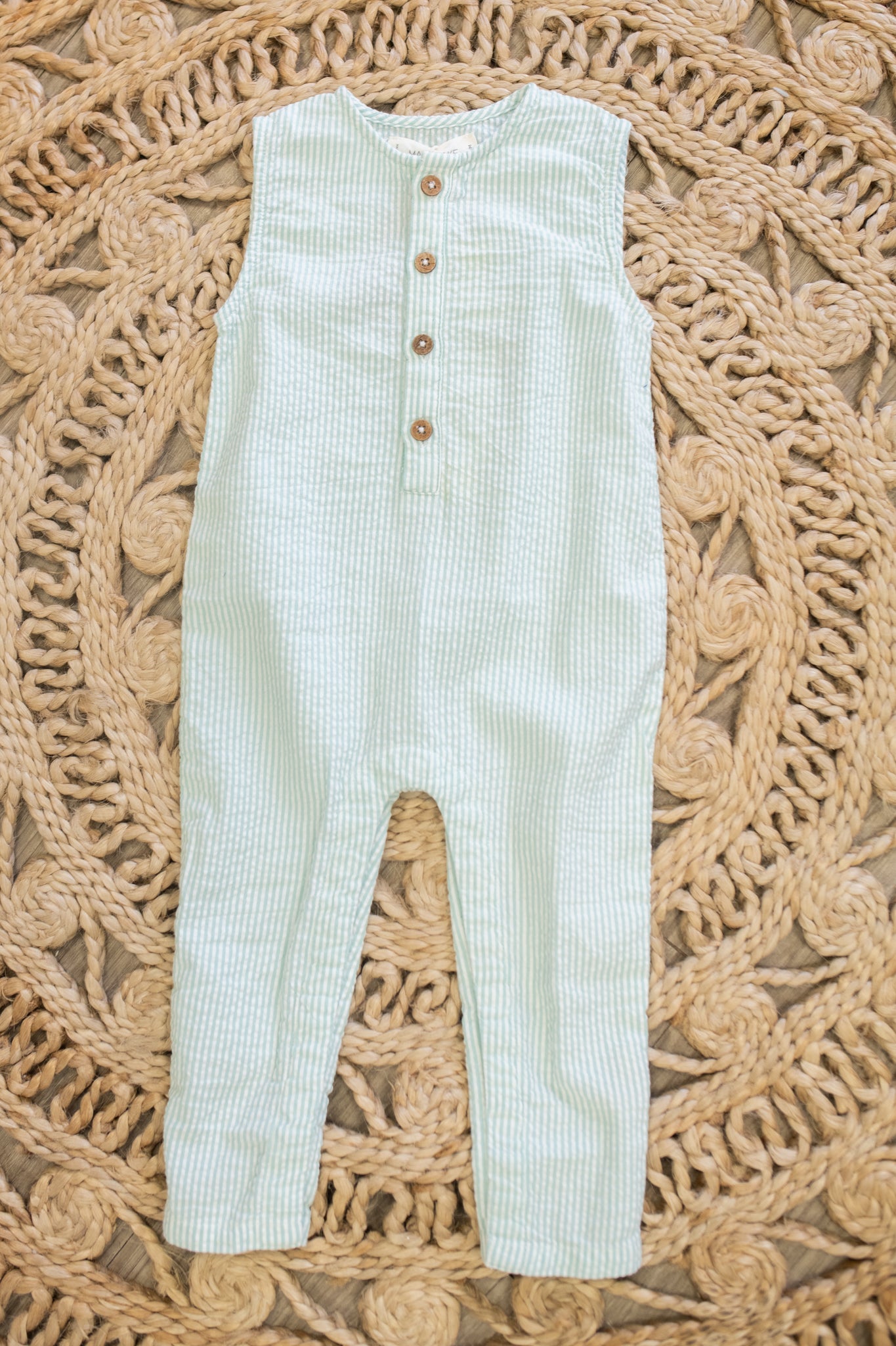 Sleeveless Full Romper Green Stripes