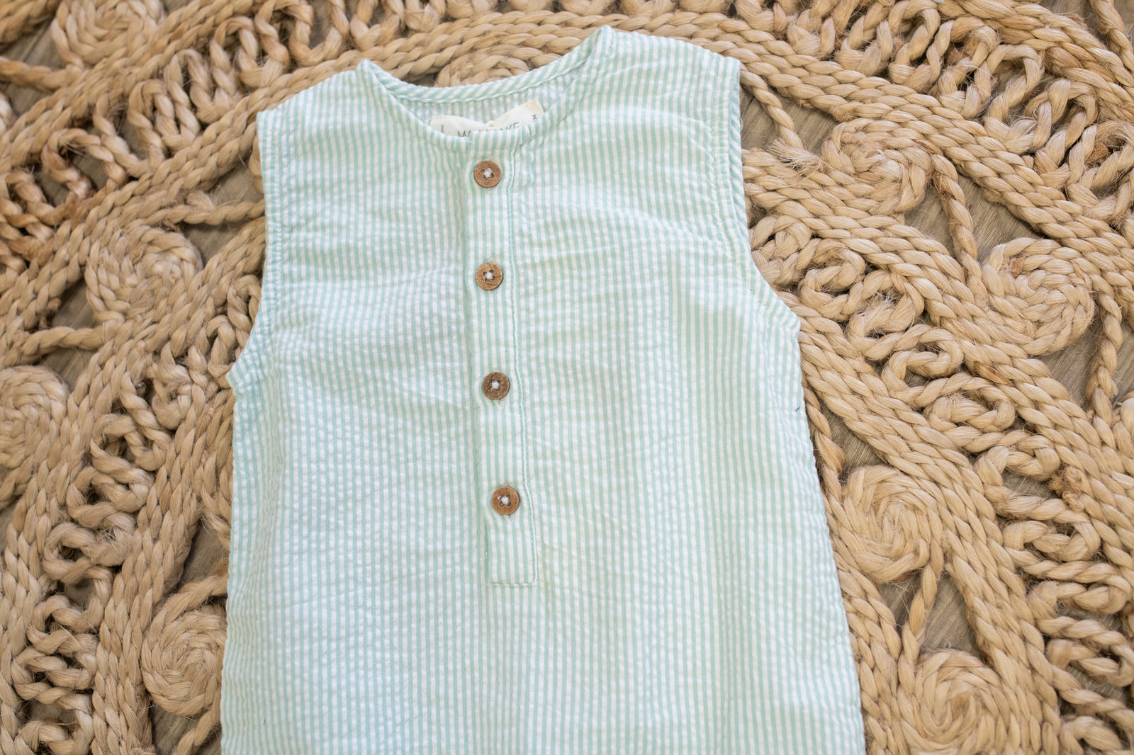 Sleeveless Full Romper Green Stripes