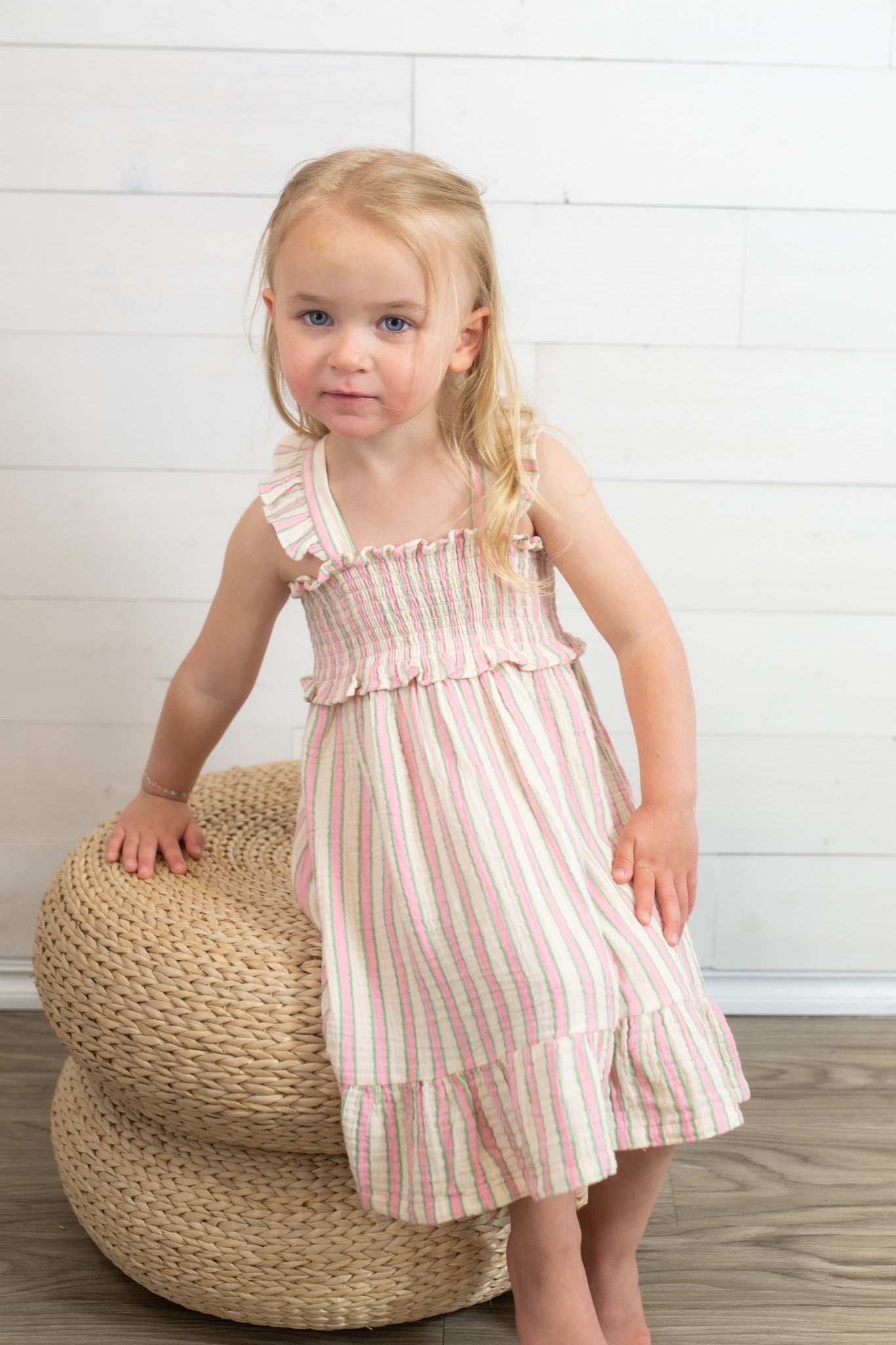 Smocked Ruffle Sundress and Diaper Cover Candy Stripe