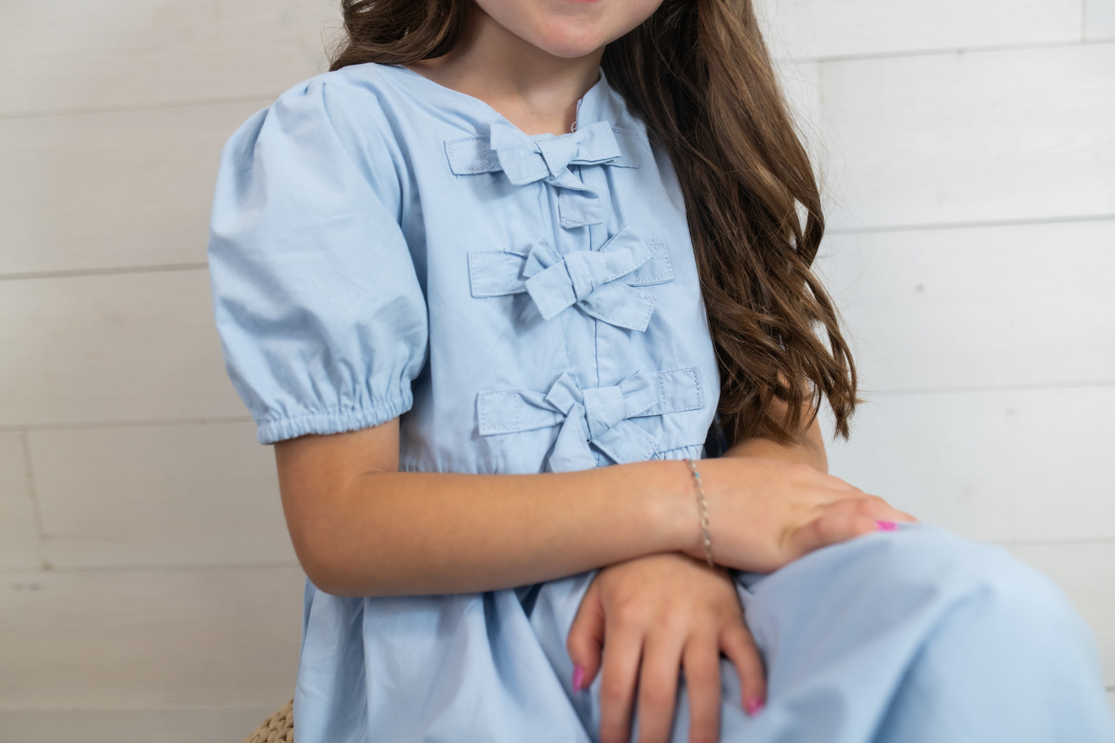 Girls Long Dress with Bows Blue