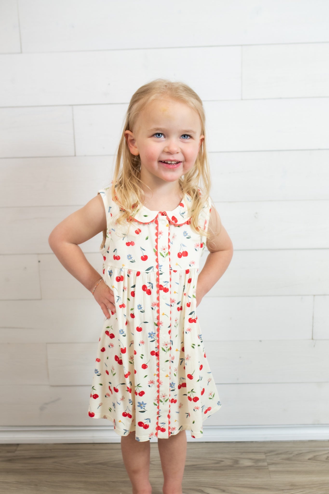 Jill Peter Pan Button Dress Watercolor Cherries