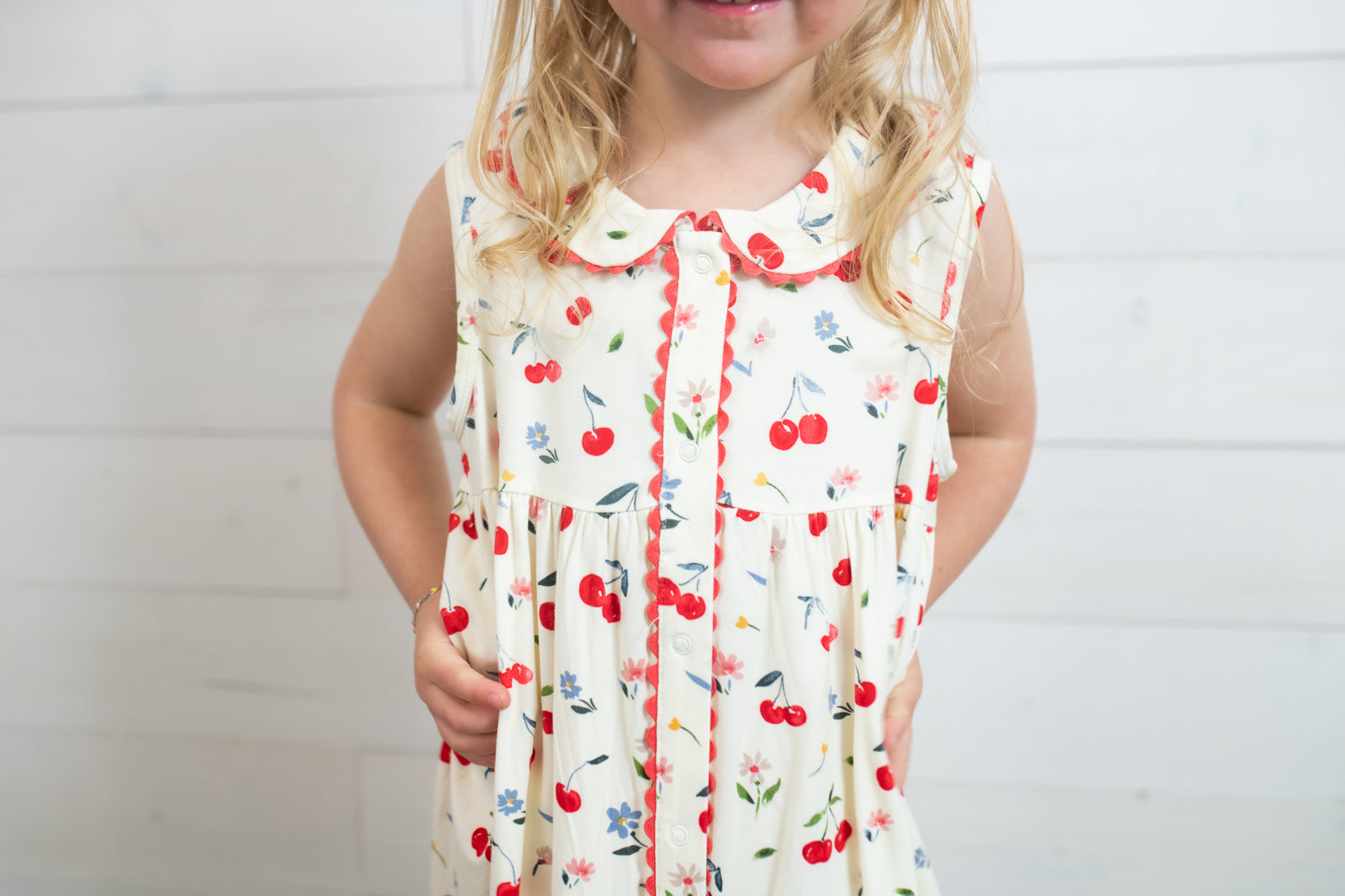 Jill Peter Pan Button Dress Watercolor Cherries