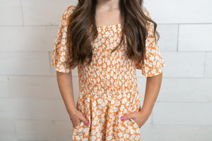 Girls Floral Jumpsuit Apricot