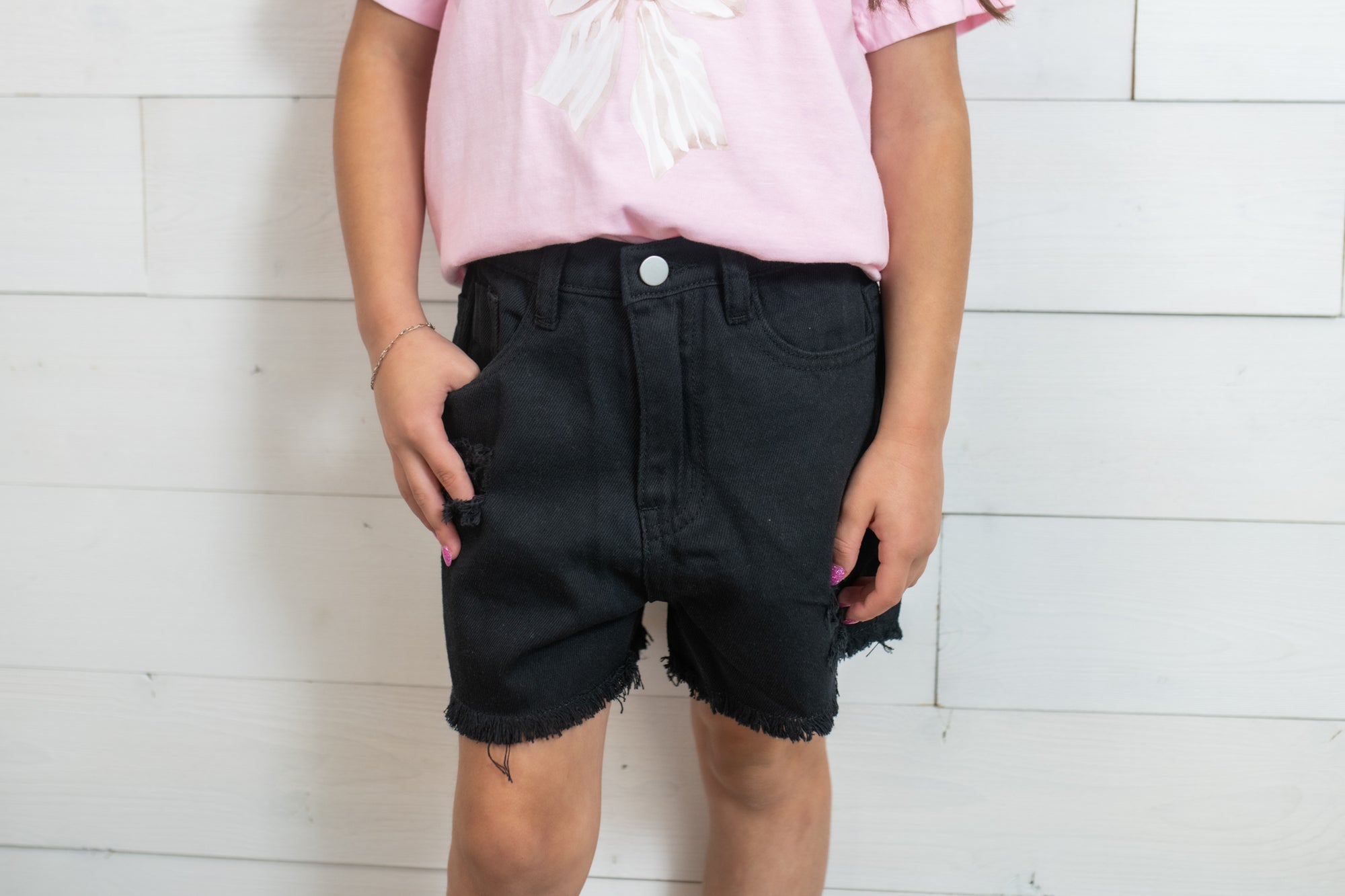 Girls Frayed Jean Shorts Black
