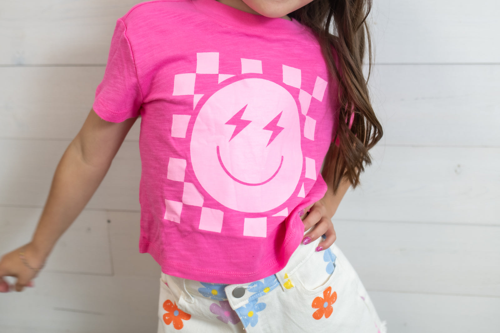 iscream Smile Check Boxy Tee Pink