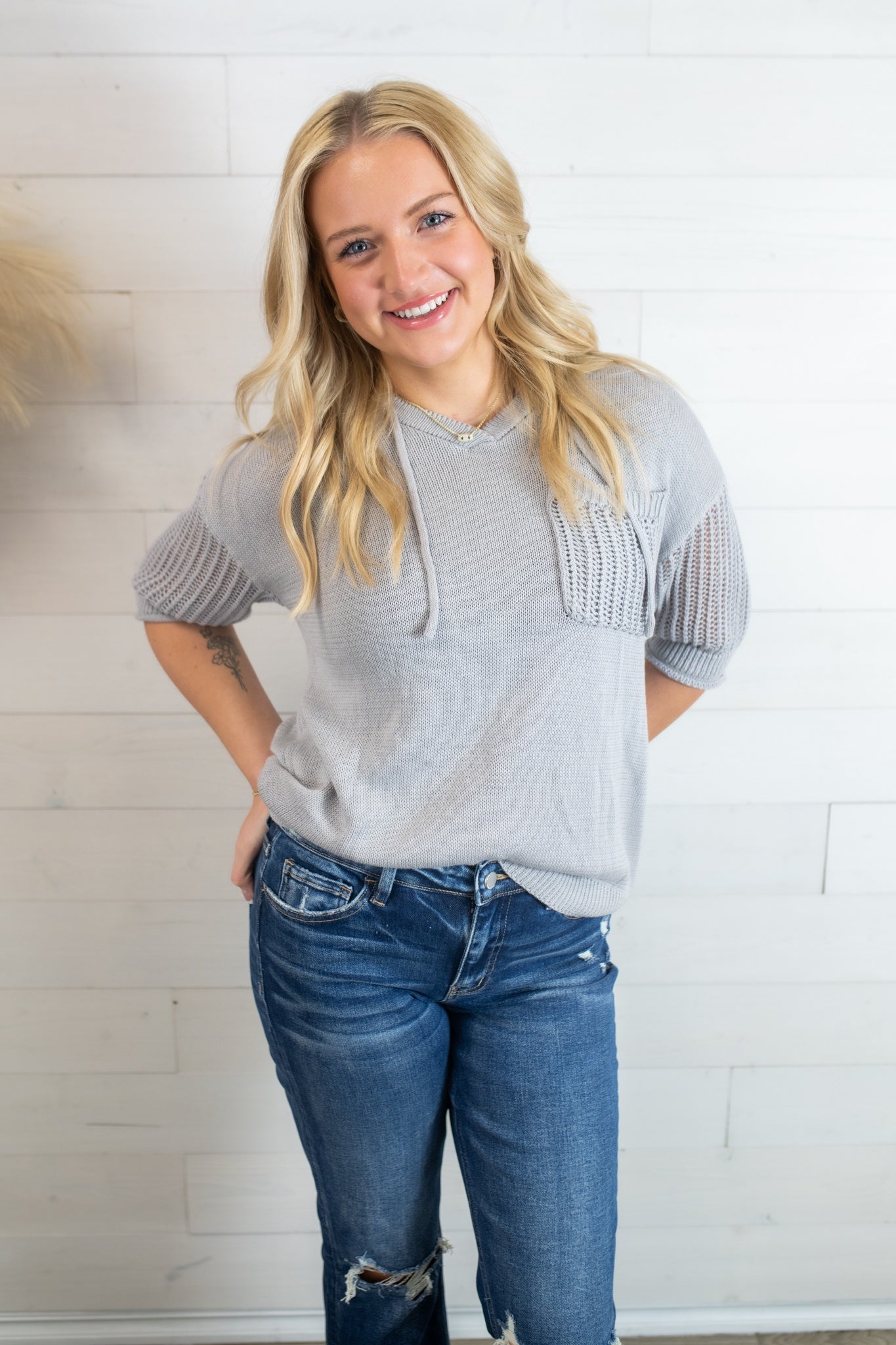 Raquelle SS Sweater-Grey