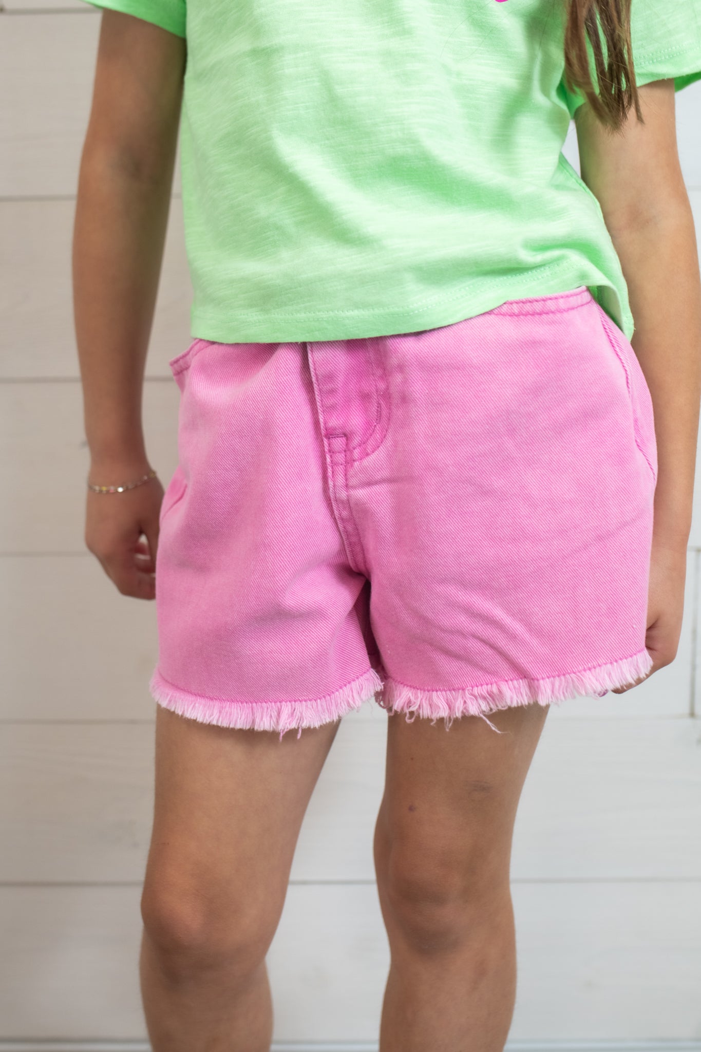 Girls Frayed Jean Shorts Pink