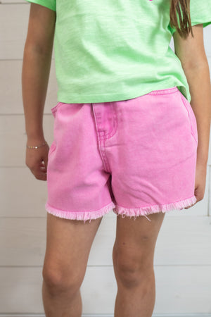 Girls Frayed Jean Shorts Pink