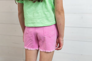 Girls Frayed Jean Shorts Pink