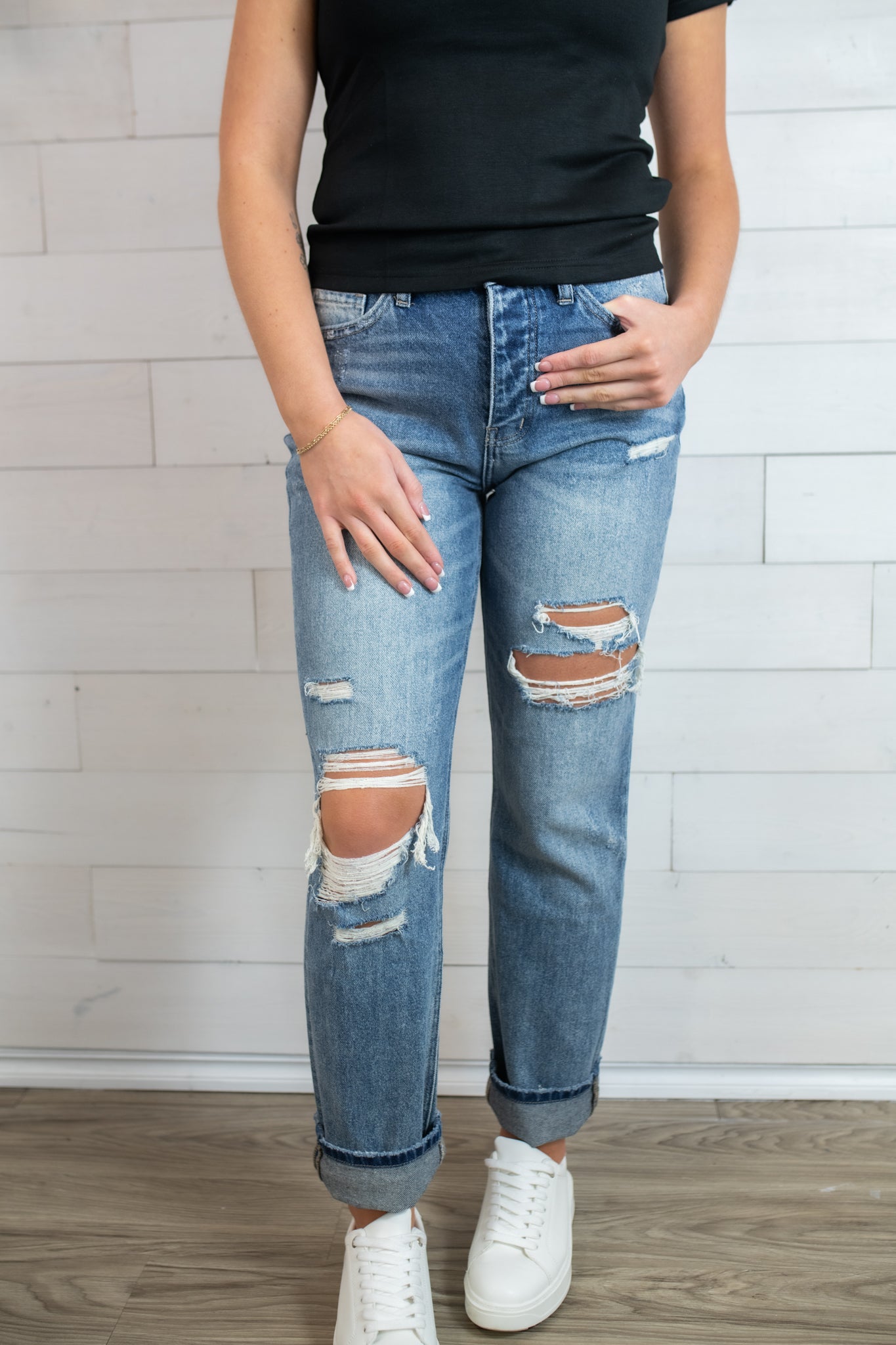 Jenny High Rise Distressed Straight Leg Blue Jeans