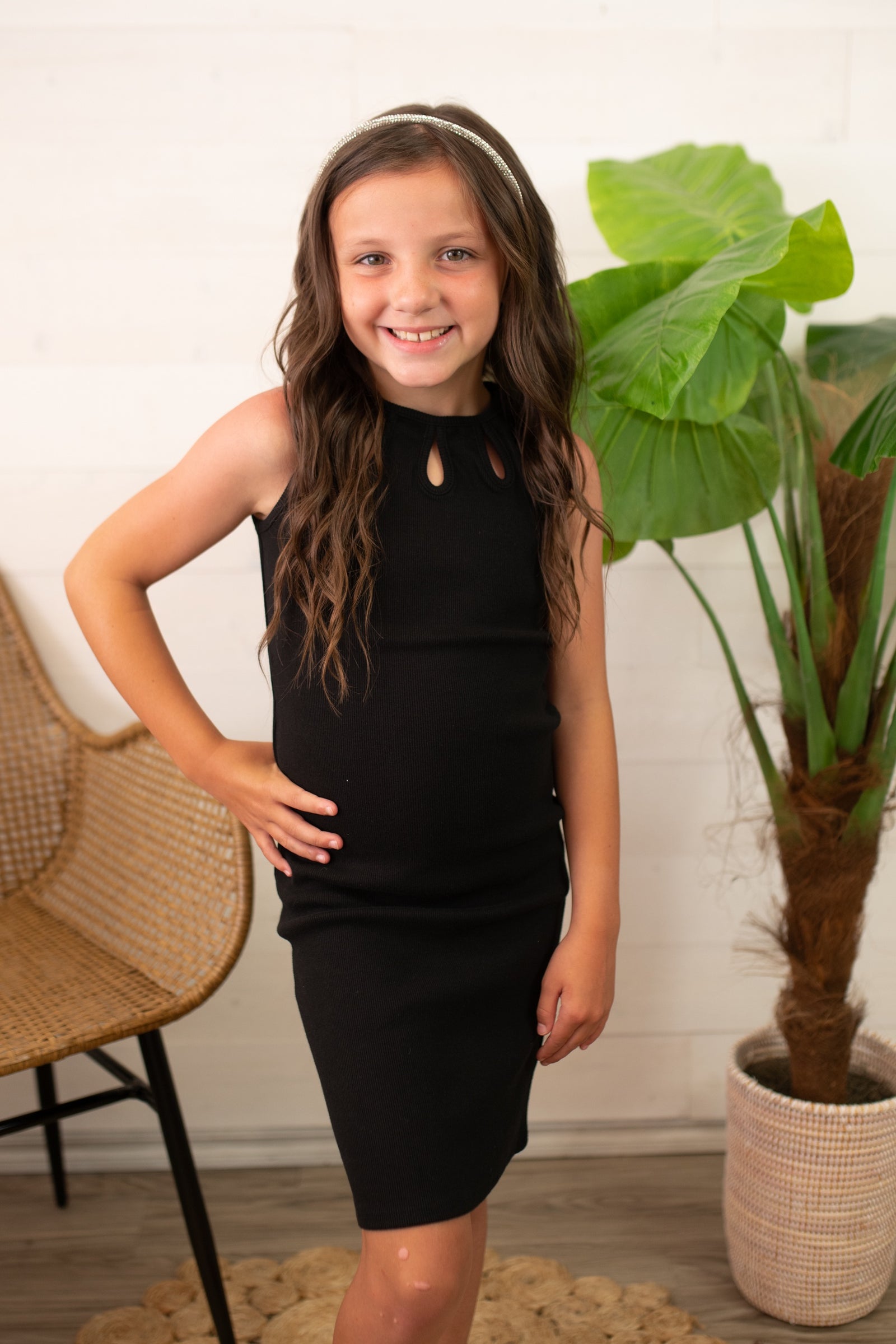 Black Rib Tank Dress with Keyhole Front