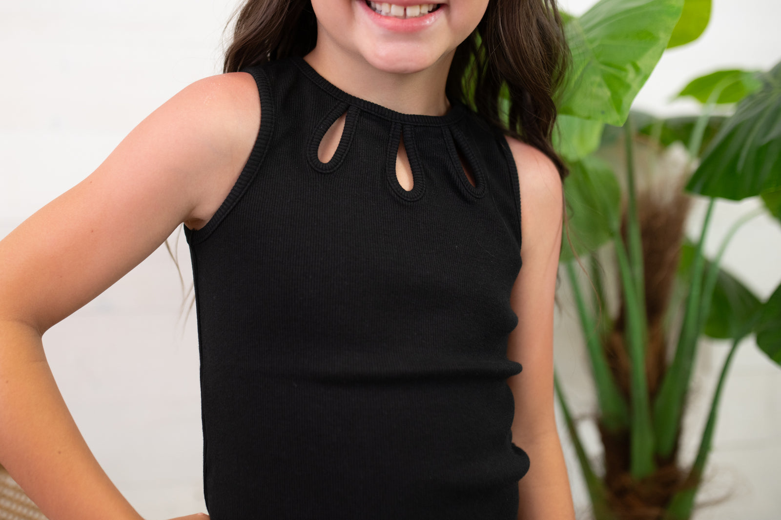 Black Rib Tank Dress with Keyhole Front