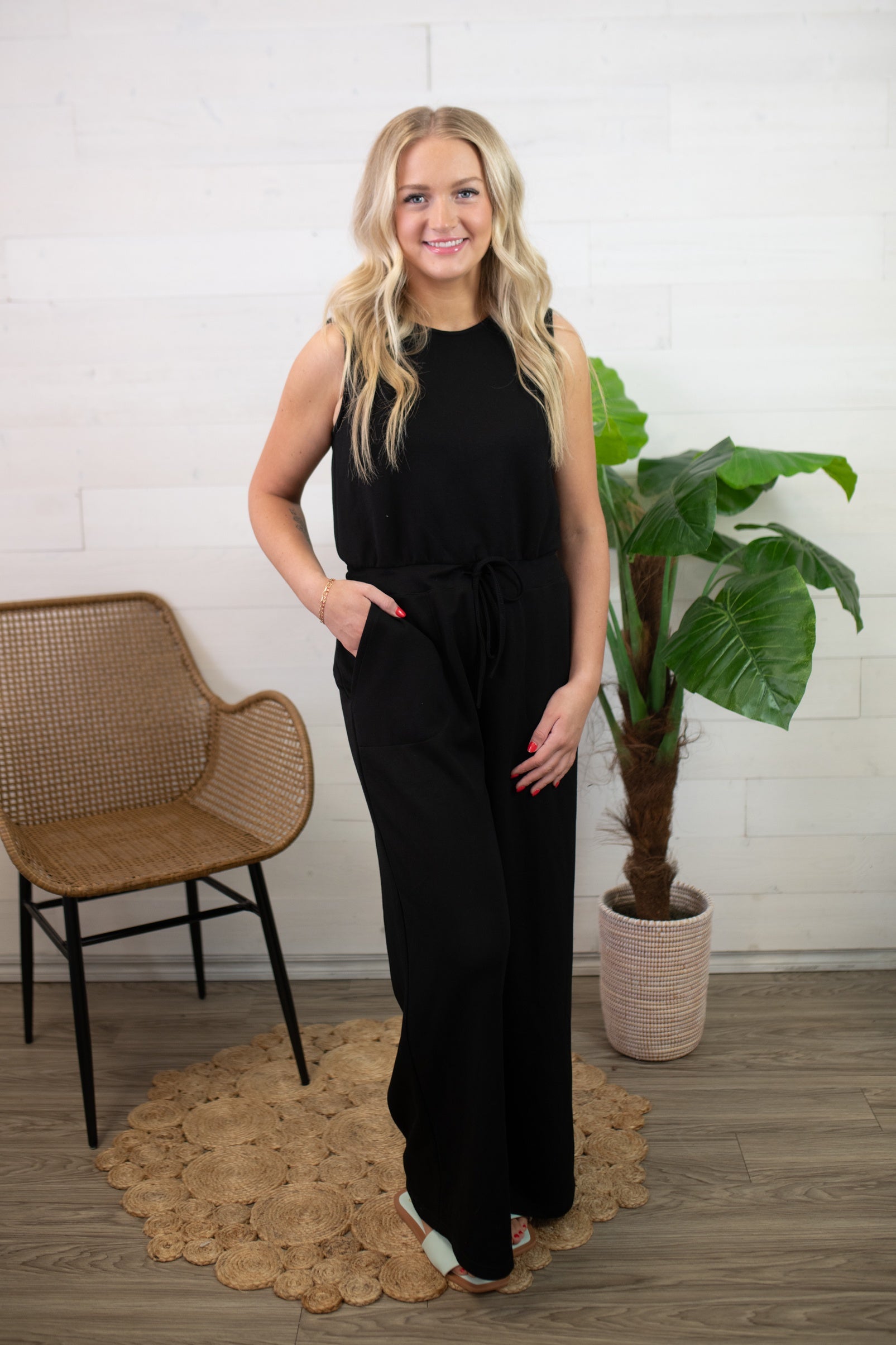 Black Sleeveless Jumpsuit with Pockets