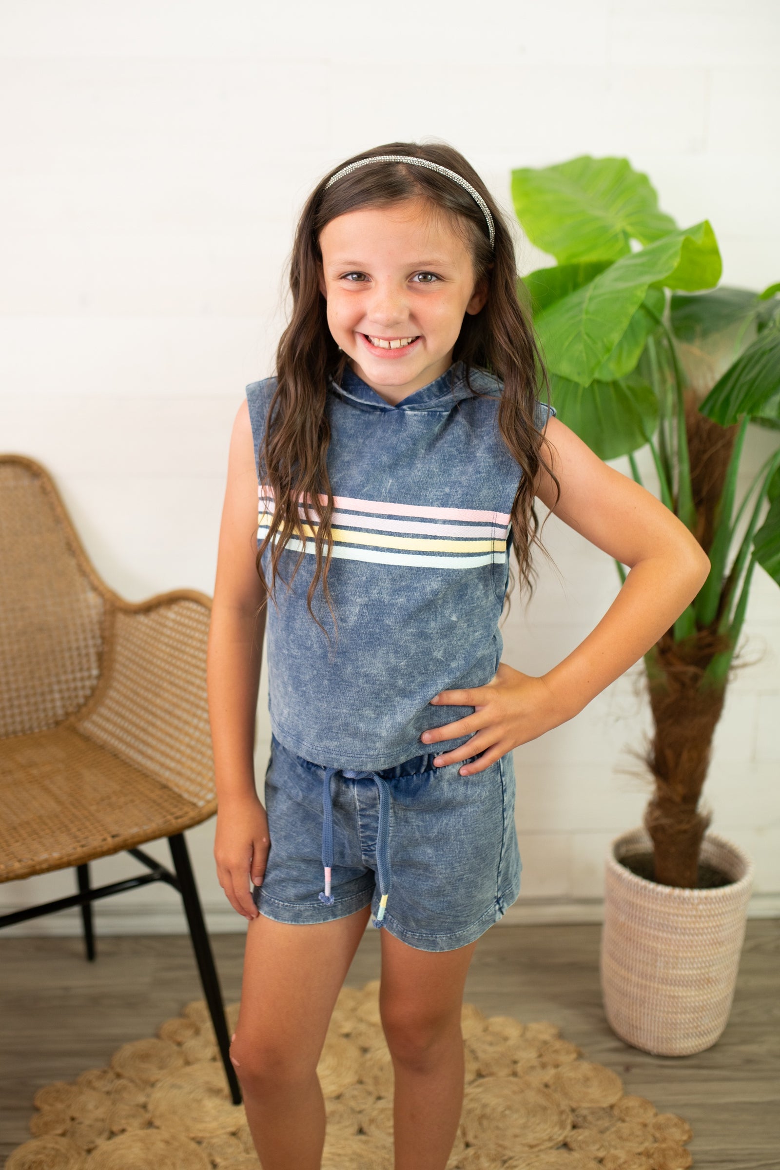 Denim Washed Trench Terry Tween Shorts