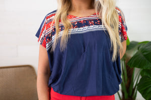 Solid Dolman Top with a Floral Border