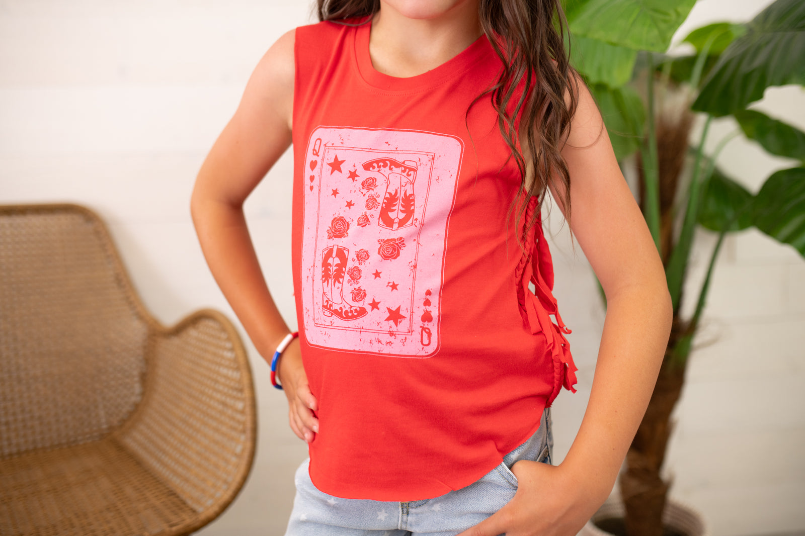 Western Queen Playing Card Red Graphic Tee