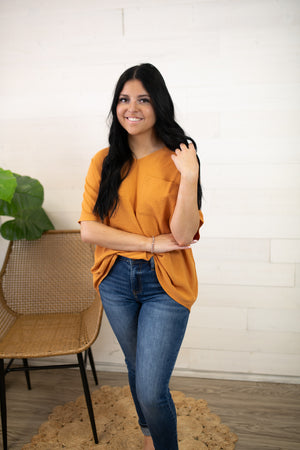 V Neck SS Blouse-Apricot