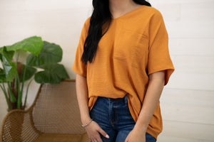 V Neck SS Blouse-Apricot