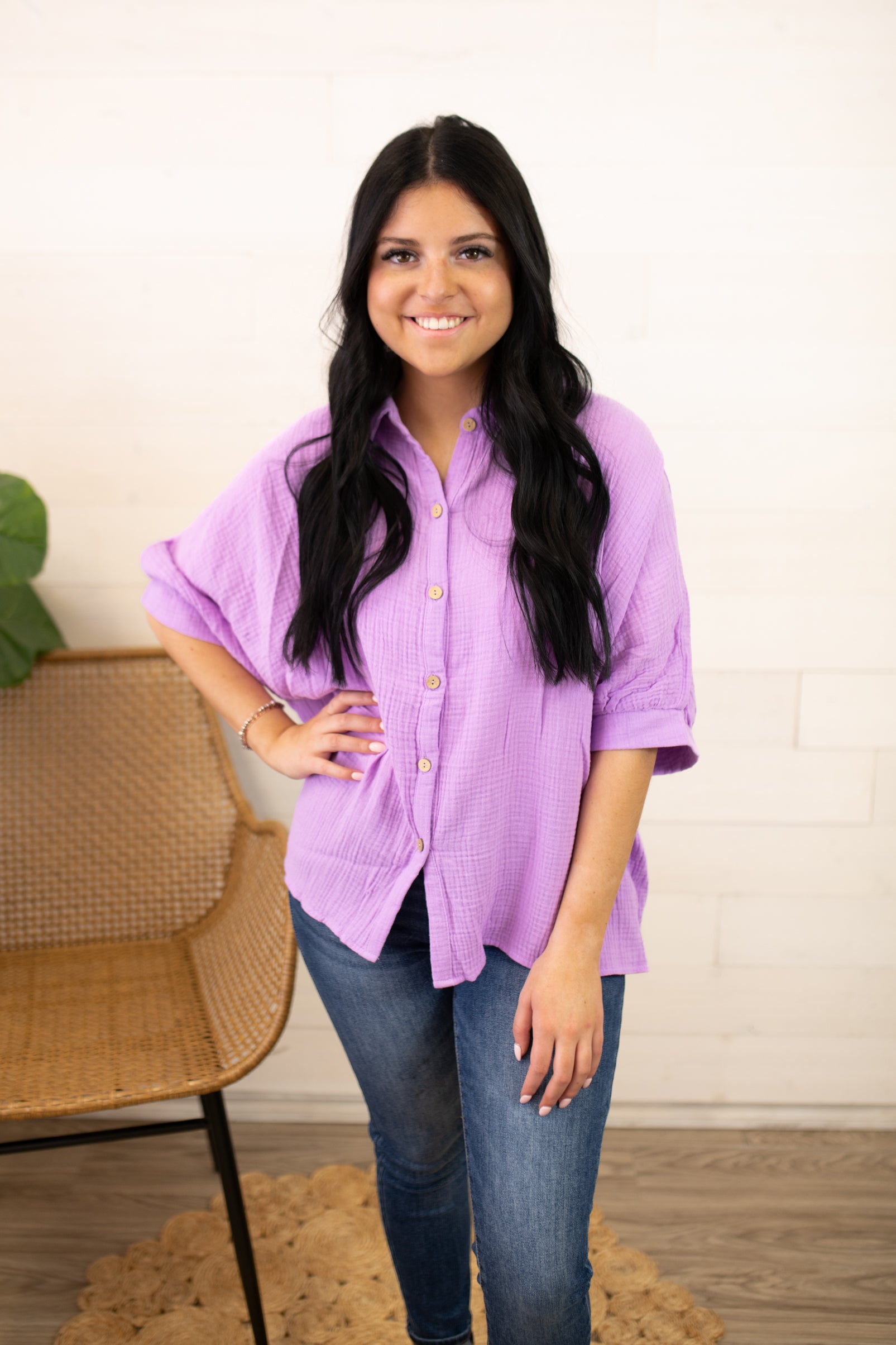 Lavender Button Up Textured Top