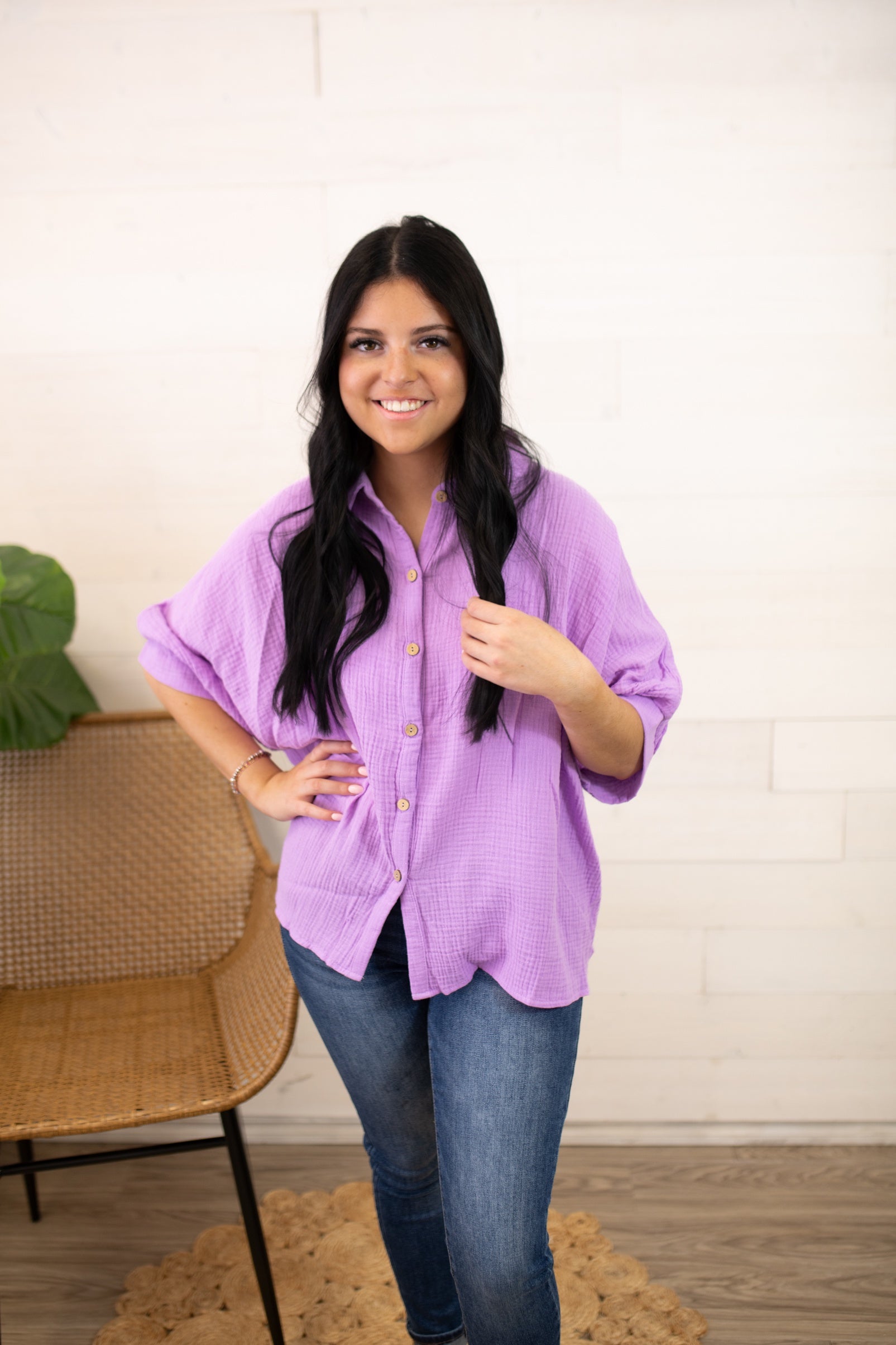 Lavender Button Up Textured Top