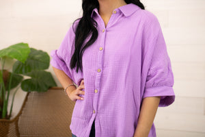 Lavender Button Up Textured Top