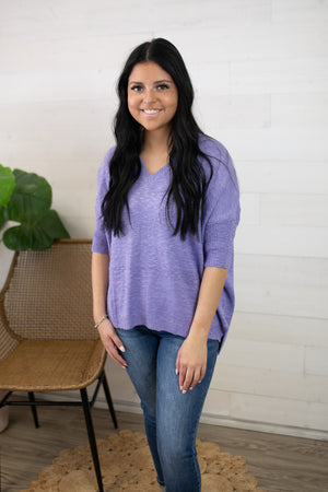 Lilac V Neck Oversized SS Sweater