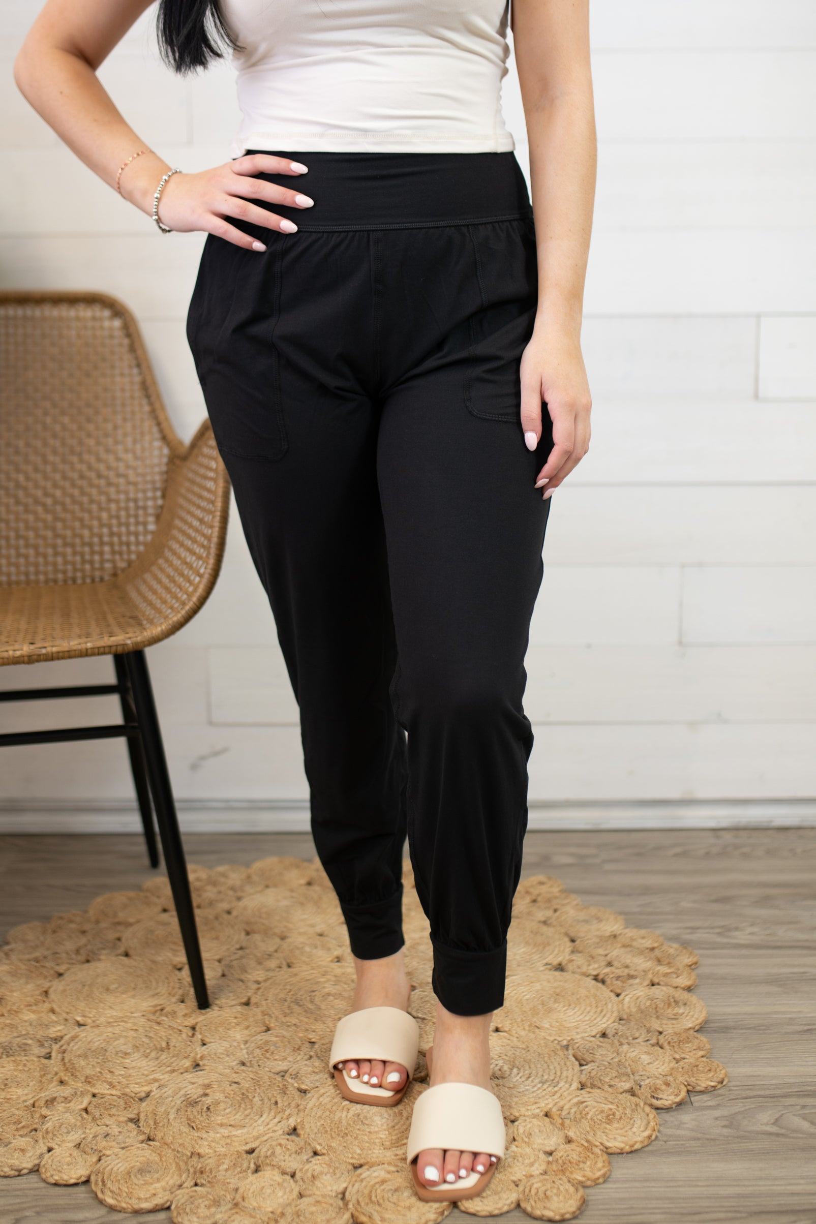 Black Butter Fabric Yoga High Waisted Band Joggers