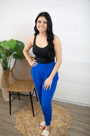 Royal Blue Butter Fabric Yoga High Waisted Band Joggers