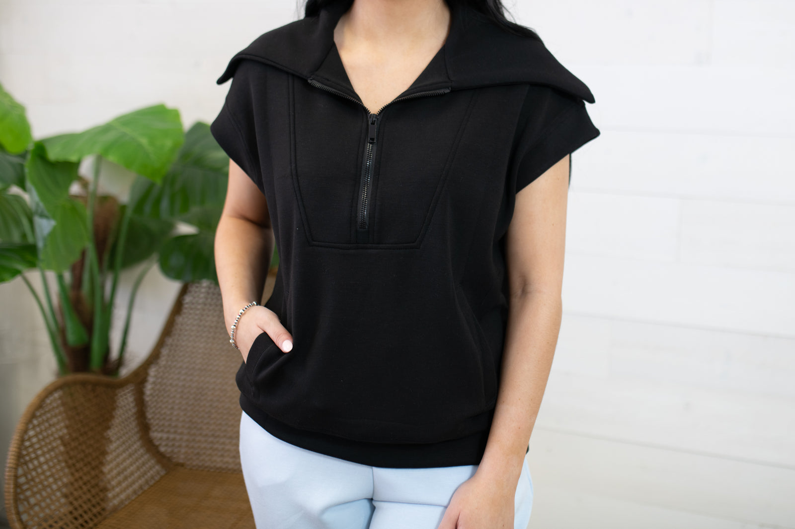 Modal Poly Span Scuba Sleeveless Funnel Neck Top