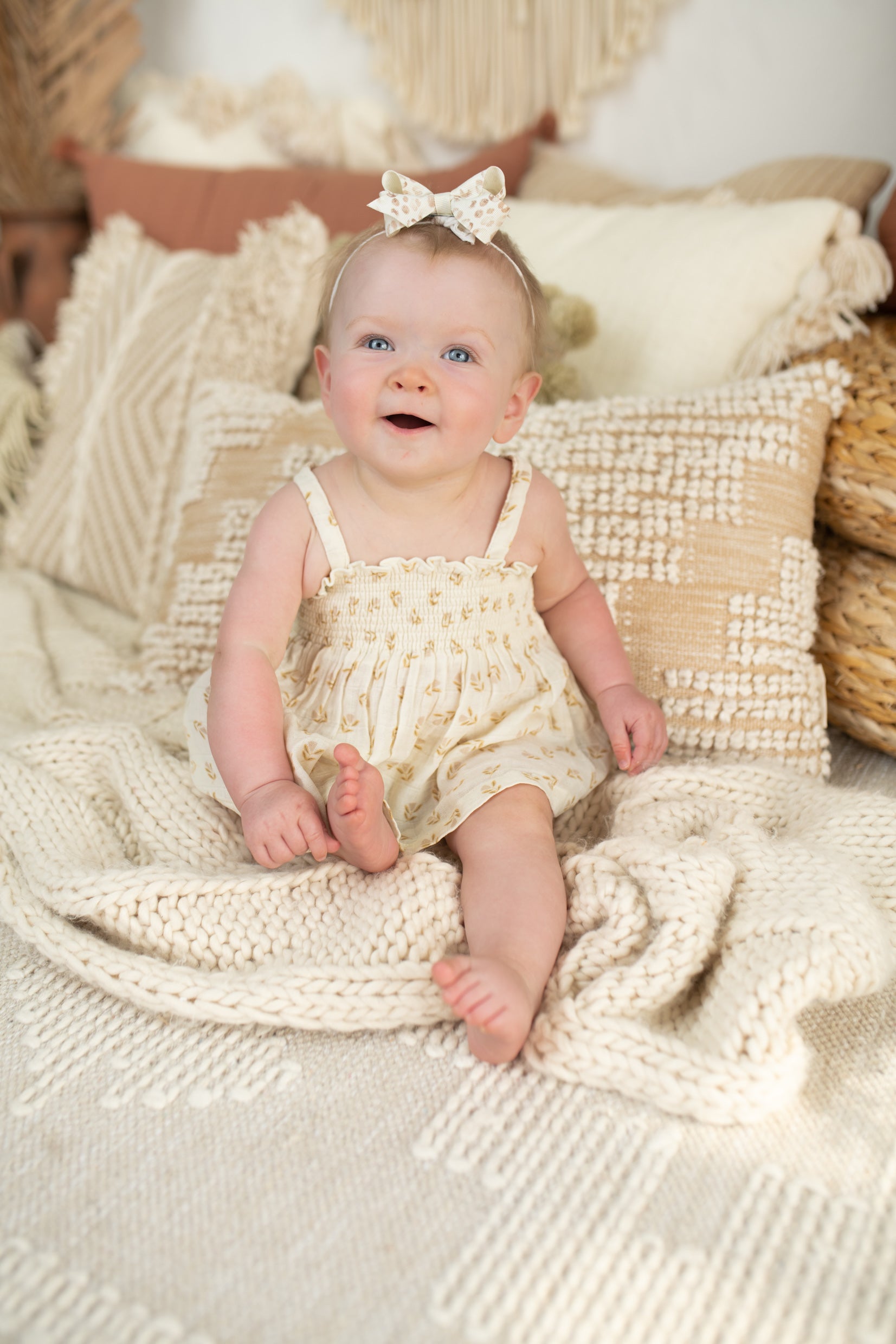 Block Print Ditsy Smocked Top & Bloomer Set