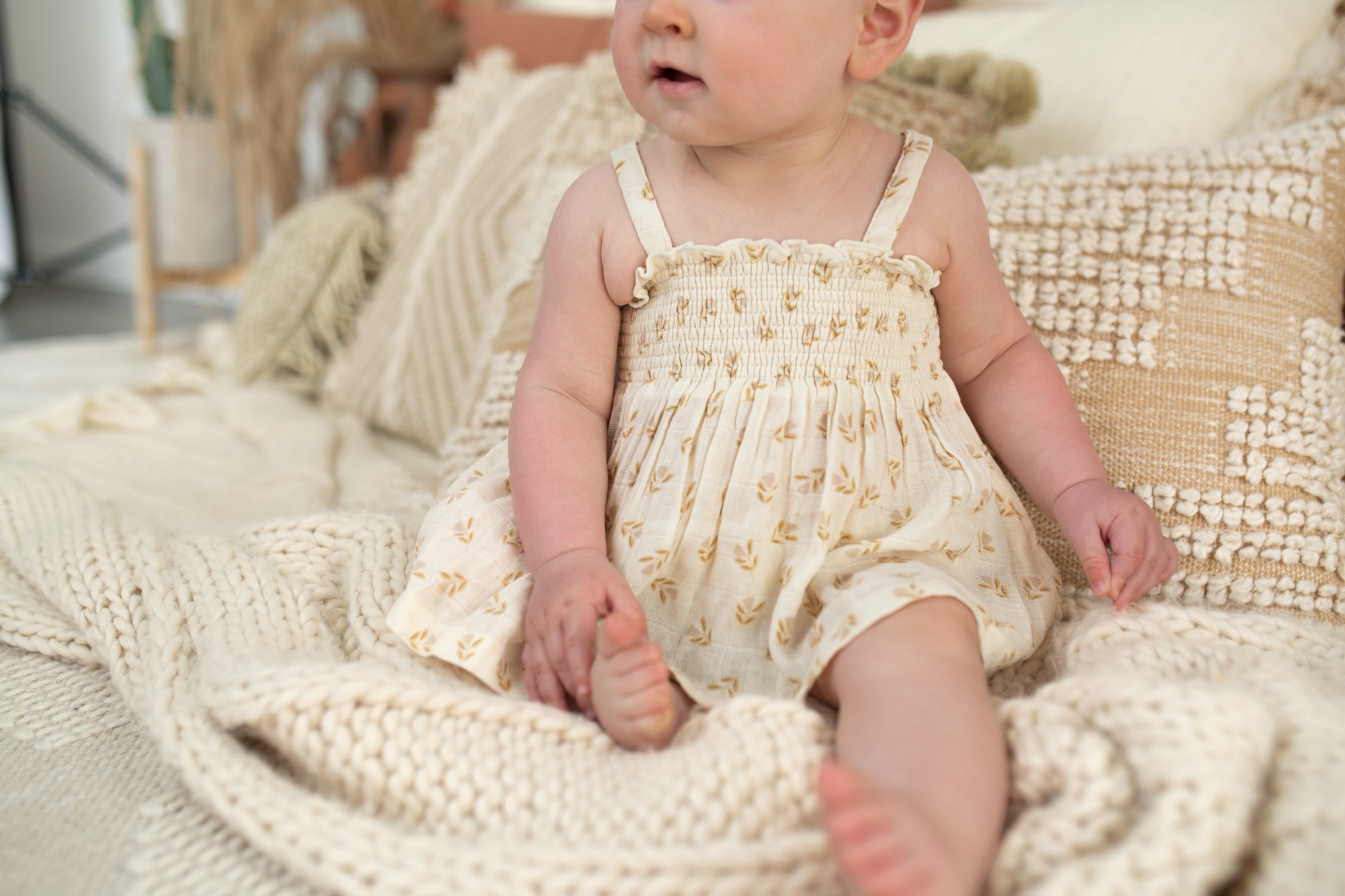 Block Print Ditsy Smocked Top & Bloomer Set