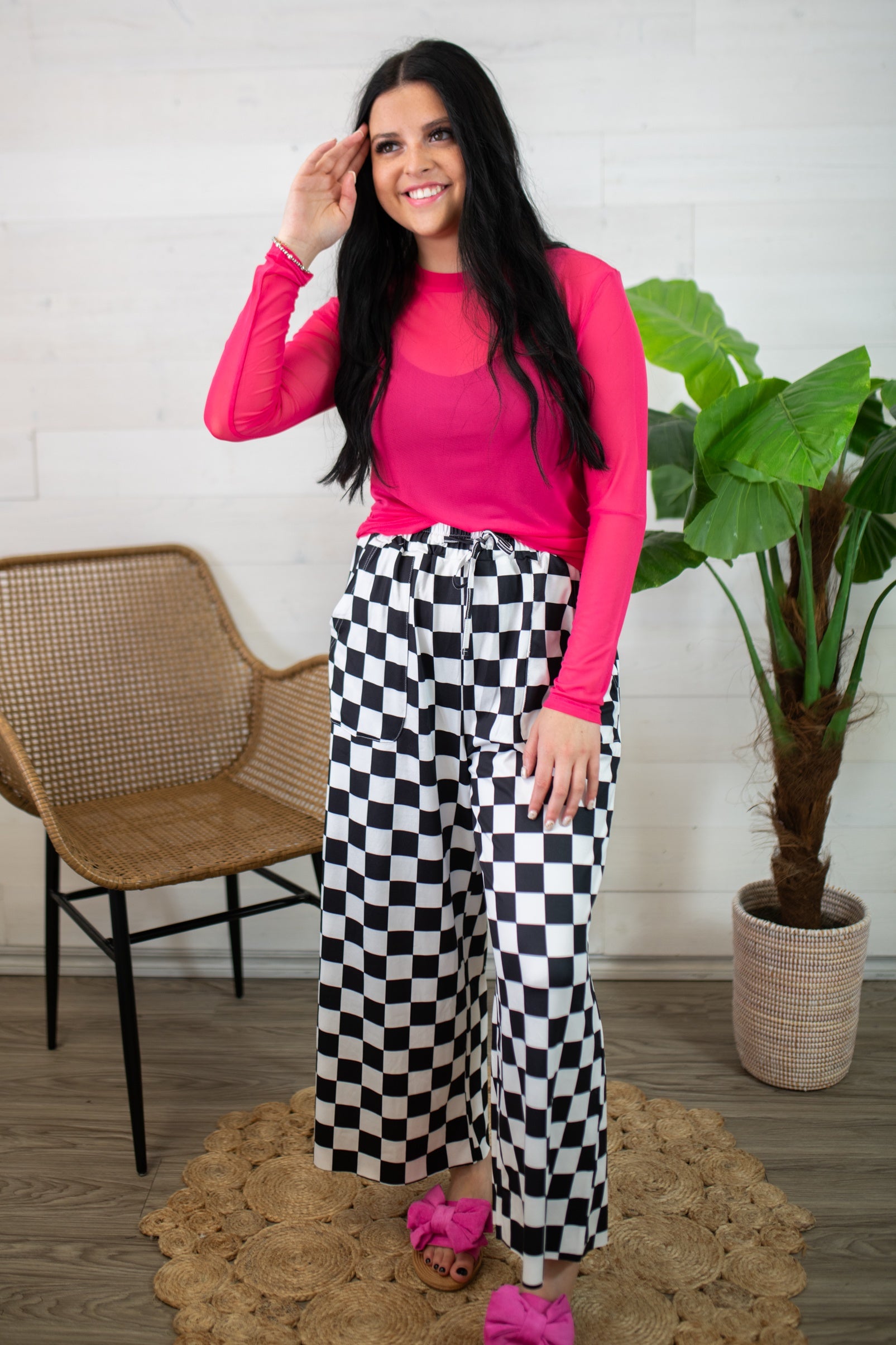 Black and White Checkered Cropped Pants