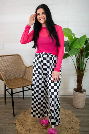 Black and White Checkered Cropped Pants