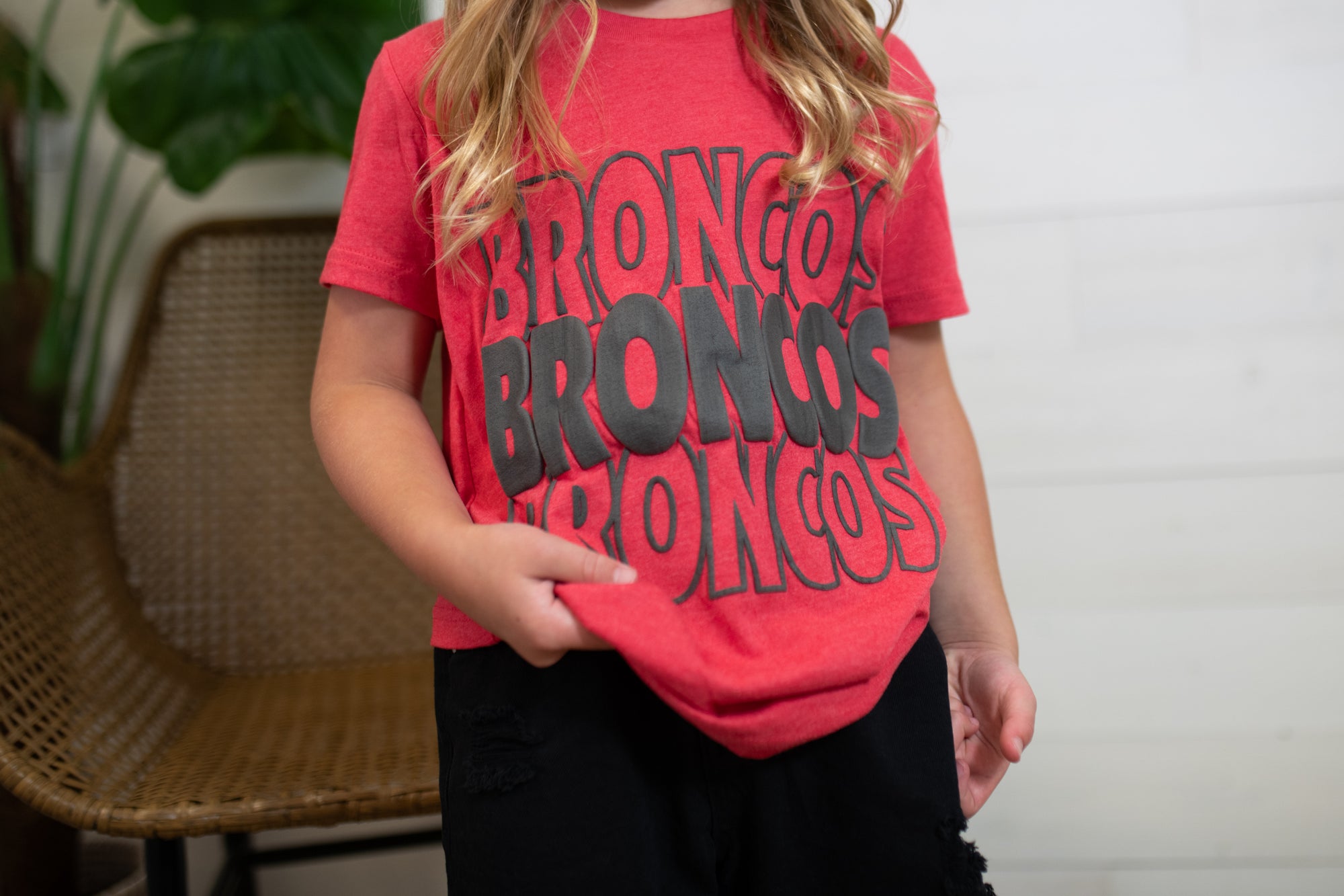 Kids Broncos Puff Letter Graphic Tee-Red & Black